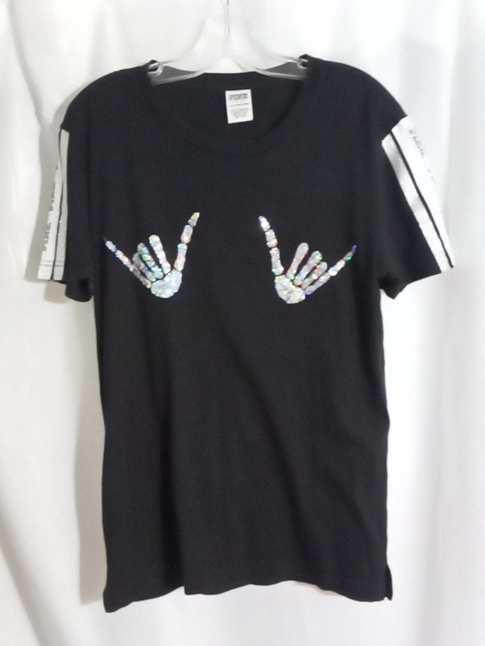 Victoria secret Black Short-Sleeve Tee with Iridescent Sequin Hand Motifs